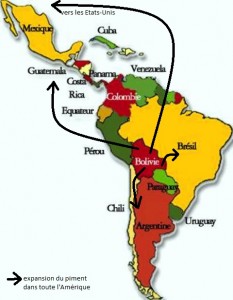 Carte de l'Amérique du Sud et expansion du piment